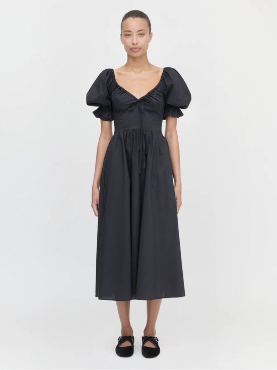 Hill House Dresses & Skirts - Hill House Black Puff-Sleeve Midi Dress with Gathered Waist